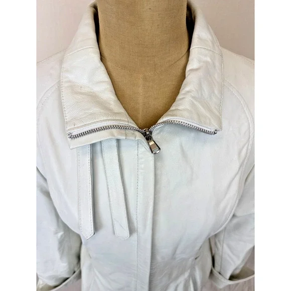 Premium Peruzzi White Leather Moto Jacket Womens Medium #1-0163 Italy - Picture 8 of 16